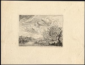Antique Master Print-RIVER-REST-LANDSCAPE-FOREST-von Hagedorn-1743