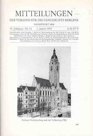 Seller image for Mitteilungen des Vereins fr die Geschichte Berlins, 70. Jg., Januar 1974. Heft 13. for sale by Fundus-Online GbR Borkert Schwarz Zerfa