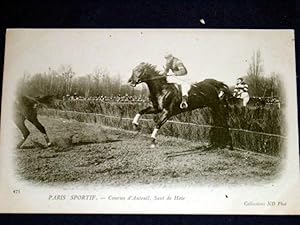 Bild des Verkufers fr Carte Postale Ancienne - 475 - PARIS SPORTIF - Courses d'Auteuil, Saut de la haie zum Verkauf von JOIE DE LIRE