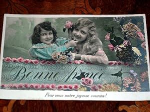 Bild des Verkufers fr Carte Postale Ancienne - FANTAISIE. BONNE ANNEE. Couple d'enfants. Carte colorise. zum Verkauf von JOIE DE LIRE