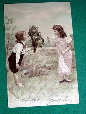 Bild des Verkufers fr Carte Postale Ancienne - Jolie carte fantaisie romantique colorise. 1905 Couple d'enfants. . zum Verkauf von JOIE DE LIRE