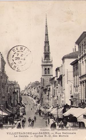 Image du vendeur pour Carte Postale ancienne Villefranche/Sane- Rue Nationale - Le Centre - Eglise N.-D. Des Marais. mis en vente par JOIE DE LIRE