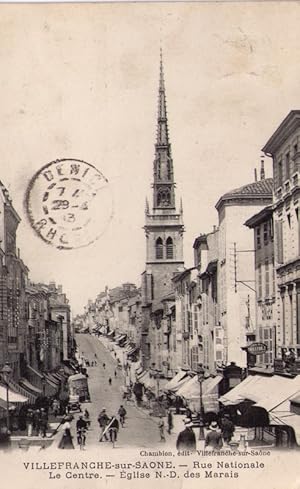 Seller image for Carte Postale ancienne Villefranche/Sane- Rue Nationale - Le Centre - Eglise N.-D. Des Marais. for sale by JOIE DE LIRE