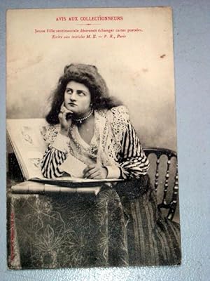 Image du vendeur pour Carte Postale Ancienne - Avis au collectionneurs - jeune fille sentimentale dsirerait changer cartes postales. mis en vente par JOIE DE LIRE