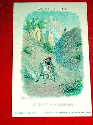 Image du vendeur pour Carte Publicitaire illustre en couleur d'aprs Gustave Dor - Le Lion et le Moucheron - Texte de la Fable imprim au dos de la carte - mis en vente par JOIE DE LIRE