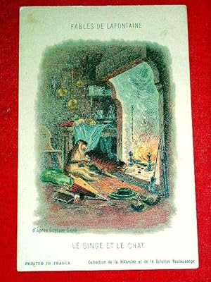 Imagen del vendedor de Carte Publicitaire illustre en couleur d'aprs Gustave Dor - Le Singe et le Chat - Texte de la Fable imprim au dos de la carte - a la venta por JOIE DE LIRE