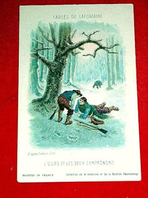Imagen del vendedor de Carte Publicitaire illustre en couleur d'aprs Gustave Dor - L'Ours et les deux Compagnons - Texte de la Fable imprim au dos de la carte - a la venta por JOIE DE LIRE