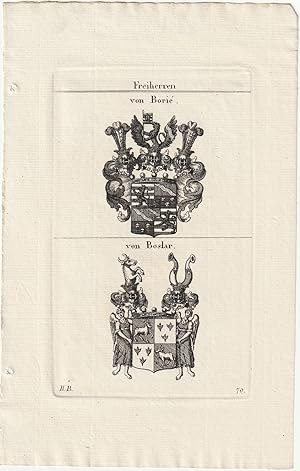 Imagen del vendedor de Freiherren von Borl / von Boslar. 2 Kupferstich-Wappen auf 1 Blatt. a la venta por Antiquariat Dennis R. Plummer