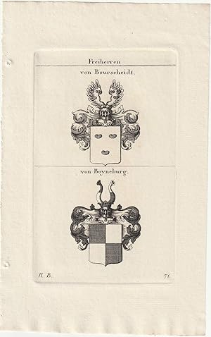 Imagen del vendedor de Freiherren von Bourscheidt / von Boyneburg. 2 Kupferstich-Wappen auf 1 Blatt. a la venta por Antiquariat Dennis R. Plummer