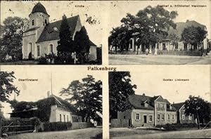 Ansichtskarte / Postkarte Falkenberg Trossin in Nordsachsen, Kirche, Gasthof zum fröhlichen Waldm...