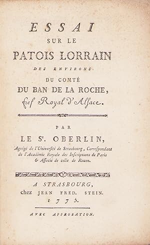 Imagen del vendedor de Essai sur le patois lorrain des environs du Comt du Ban de la Roche, fief royal d'Alsace. a la venta por Librairie de l'Amateur