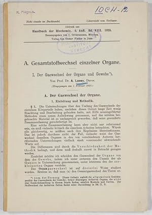 Bild des Verkufers fr Der Gaswechsel der Organe und Gewebe. zum Verkauf von Antiq. F.-D. Shn - Medicusbooks.Com