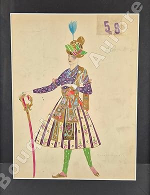 Bild des Verkufers fr Costume de guerrier oriental en turban pour Ballet ou Opra. zum Verkauf von Bouquinerie Aurore (SLAM-ILAB)