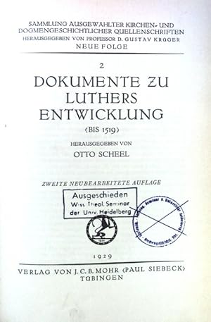 Imagen del vendedor de Dokumente zu Luthers Entwicklung bis 1519. Sammlung ausgewhlter Kirchen- und dogmengeschichtlicher Quellenschriften. Neue Folge. 2. a la venta por books4less (Versandantiquariat Petra Gros GmbH & Co. KG)