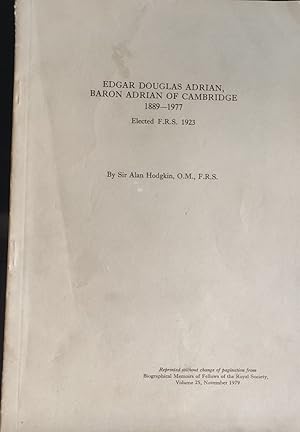 Imagen del vendedor de Edgar Douglas Adrian, Baron Adrian Of Cambridge 1889-1977 a la venta por Shore Books