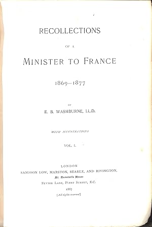 Seller image for Recollections of a minister to France 1869-1877 (2 volumes) for sale by WeBuyBooks