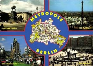 Imagen del vendedor de Stadtplan Ansichtskarte / Postkarte Berlin, Gedchtniskirche, Unter den Linden, ICC Funkturm, Alexanderplatz, Karte a la venta por akpool GmbH