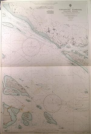 SINGAPORE HARBOUR WESTERN ROADS. Large detailed sea chart from Admiralty Surveys 1960 to 1961, ...