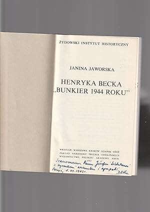 Seller image for Henryka Becka "Bunkier 1844 roku" [= The Bunker of 1944] for sale by Meir Turner