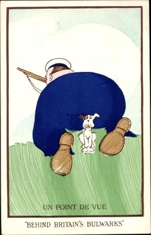 Künstler Ansichtskarte / Postkarte Dicker Seemann mit Waffe und kleiner Hund, Un point de vue, Be...