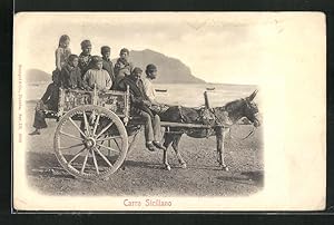 Cartolina Carro Siciliano, Sizilianier auf Eselkarren