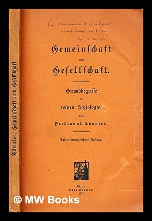 Imagen del vendedor de Gemeinschaft und Gesellschaft : Grundbegriffe der reinen Soziologie a la venta por MW Books Ltd.