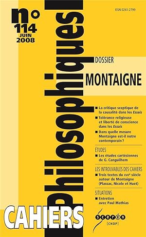 CAHIERS PHILOSOPHIQUES N.114 ; Montaigne