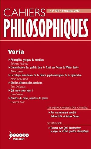 CAHIERS PHILOSOPHIQUES N.134 ; varia