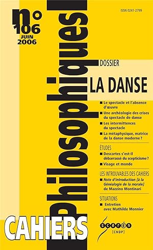 CAHIERS PHILOSOPHIQUES N.106 ; la danse