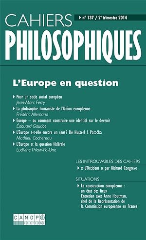 CAHIERS PHILOSOPHIQUES N.137 ; l'Europe en question