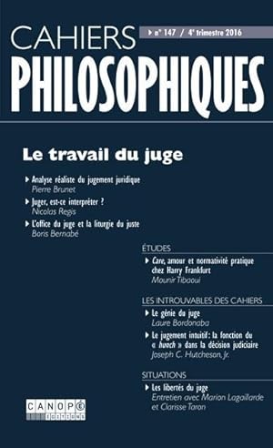 CAHIERS PHILOSOPHIQUES N.147 ; le travail du juge