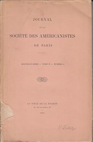Bild des Verkufers fr Journal de la Socit des Amricanistes de Paris Nouvelle Srie - Tome II. Numero 1 zum Verkauf von Allguer Online Antiquariat