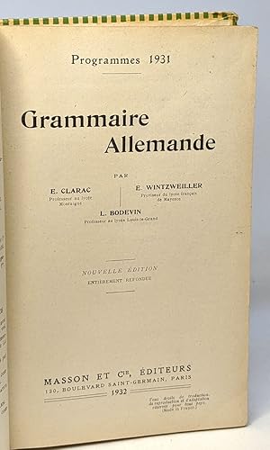 Seller image for Grammaire Allemande - programmes 1931 - nouvelle dition entirement refondue for sale by crealivres