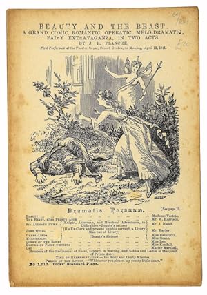 Bild des Verkufers fr Beauty and the Beast. A grand, comic, romantic, operatic, melo-dramatic, fairy extravaganza, in two acts. First performed at the Theatre Royal, Covent Garden, on Monday, April 12, 1841. zum Verkauf von Jarndyce, The 19th Century Booksellers