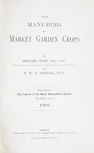 Immagine del venditore per The Manuring of Market Garden Crops venduto da Chesil Books