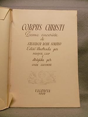 Seller image for CORPUS CHRISTI Poema eucarstic. for sale by Auca Llibres Antics / Yara Prez Jorques