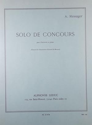 Seller image for Solo de Concours, pour Clarinette et Piano (Clarinet and Piano) for sale by Austin Sherlaw-Johnson, Secondhand Music