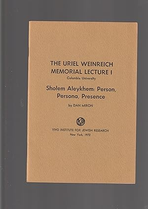 Image du vendeur pour The Uriel Weinreich Memorial Lecture I Sholem Aleykhem: Person, Persona, Presence mis en vente par Meir Turner