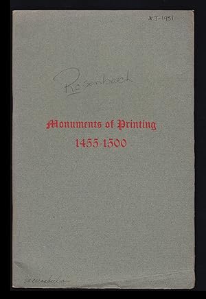 Immagine del venditore per Catalogue of an Exhibition of Monuments of Printing 1455-1500 Including First Editions of the Great Classical and Medieval Authors; January 1931 venduto da JNBookseller