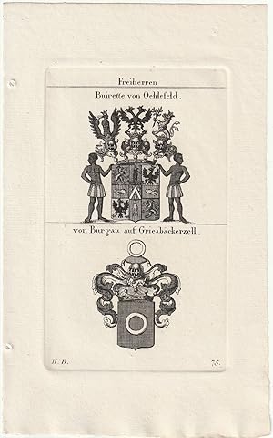 Imagen del vendedor de Freiherren Buirette von Oehlefeld / von Griesbckerzell. 2 Kupferstich-Wappen auf 1 Blatt. a la venta por Antiquariat Dennis R. Plummer