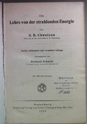 Bild des Verkufers fr Lehrbuch der Physik: ZWEITER BAND, zweite Abteilung: Die Lehre von der strahlenden Energie. zum Verkauf von books4less (Versandantiquariat Petra Gros GmbH & Co. KG)