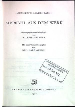 Auswahl aus dem Werk. Neudrucke deutscher Literaturwerke ; 2