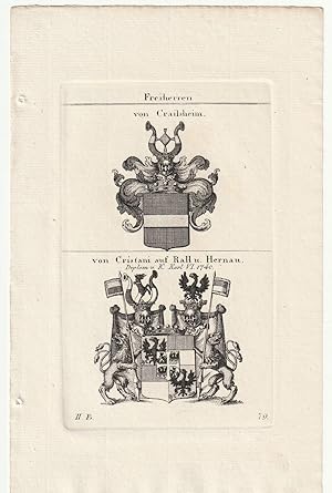 Imagen del vendedor de Freiherren von Crailsheim / von Cristani von Rall u. Hernau. 2 Kupferstich-Wappen auf 1 Blatt. a la venta por Antiquariat Dennis R. Plummer