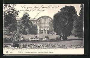 Ansichtskarte Torino, Giardini pubblici e stazione di Porta Nuova, Bahnhof