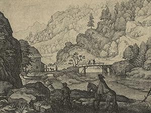 Merian, Matthäus d.Ä., Landschaftsdarstellung , Matthäus Merian d.Ä. - "Reiter und Mühle im Felse...