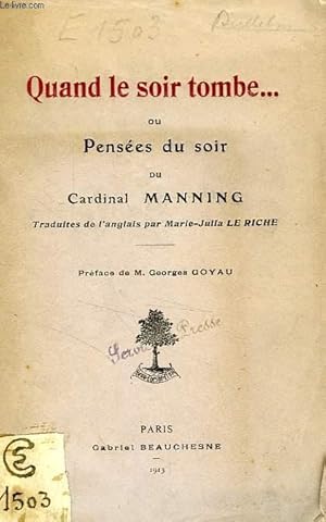 Bild des Verkufers fr QUAND LE SOIR TOMBE., OU PENSEES DU SOIR zum Verkauf von Le-Livre