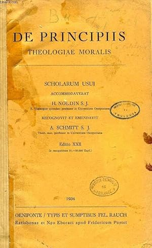 Image du vendeur pour DE PRINCIPIIS THEOLOGIAE MORALIS mis en vente par Le-Livre