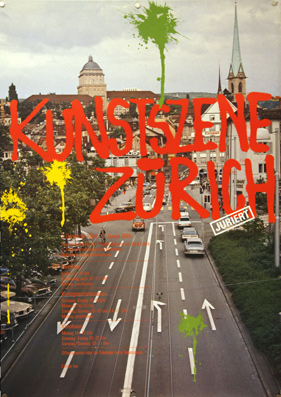 Plakat - Kunstszene Zürich 1984/85. Siebdruck.