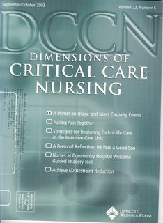 Seller image for Dimensions of Critical Care Nursing Vol. 22 No. 5 Sept/Oct 2003: A Primer on Triage and Mass Causality Events for sale by Never Too Many Books