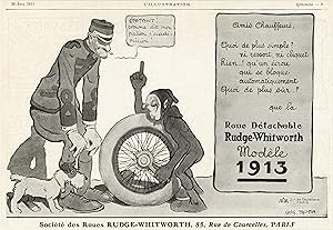 "ROUE RUDGE-WHITWORTH" Annonce originale entoilée L'ILLUSTRATION 1913 (Gus BOFA)